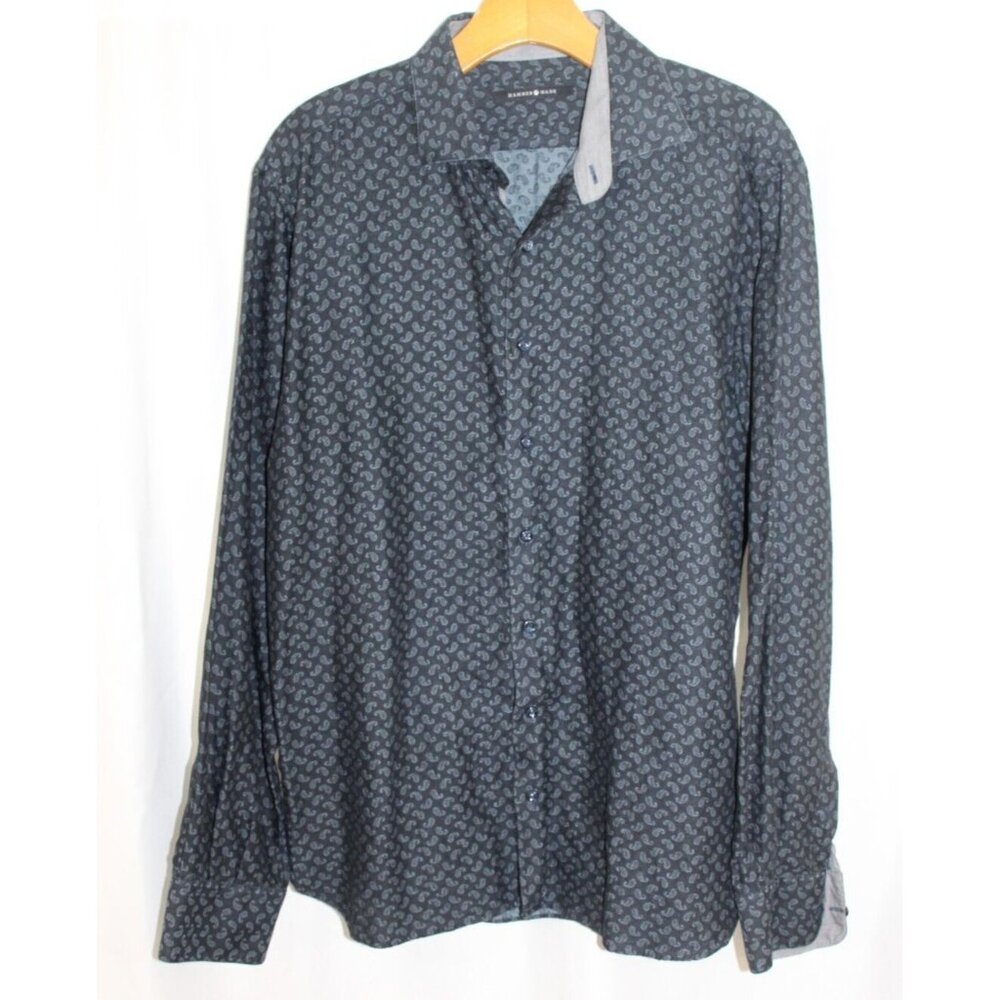 Hammer Made Mens Blue Paisley Long Sleeve Cotton Button Up Shirt 42/16.5